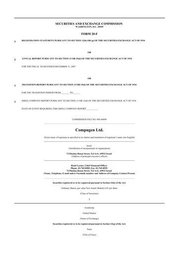 Thumbnail Compugen 20-F Annual Report 
