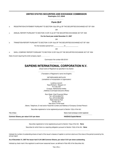 Vorschaubild Sapiens International Corporation 20-F Jahresbericht 