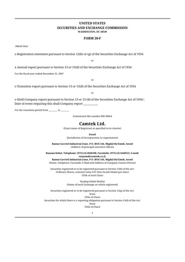 Thumbnail Camtek 20-F Annual Report 