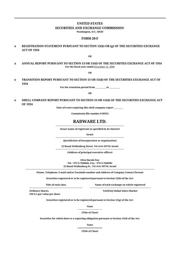 Thumbnail Radware 20-F Annual Report 