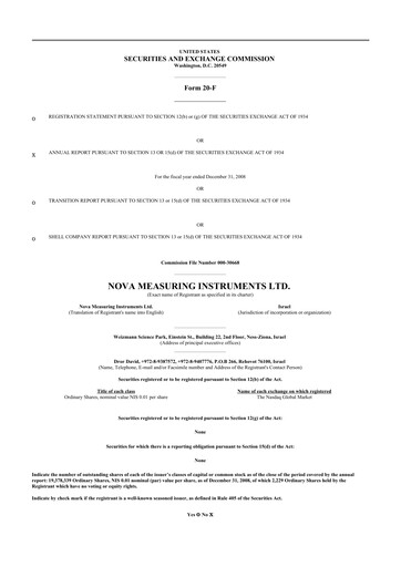 Thumbnail Nova Ltd.
 20-F Annual Report 