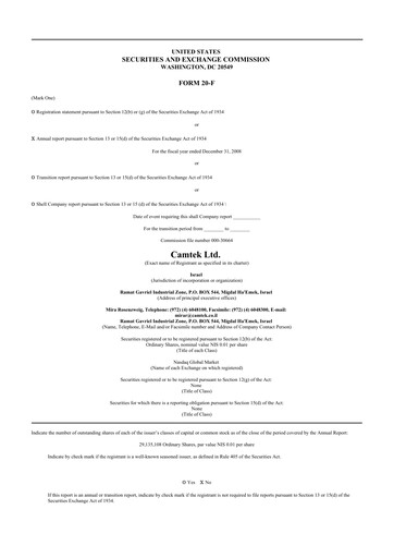 Thumbnail Camtek 20-F Annual Report 