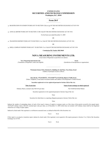 Thumbnail Nova Ltd.
 20-F Annual Report 