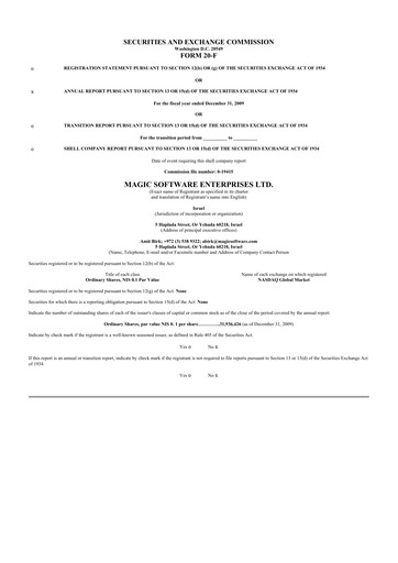 Thumbnail Magic Software 20-F Annual Report 