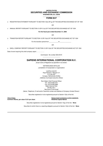 Vorschaubild Sapiens International Corporation 20-F Jahresbericht 