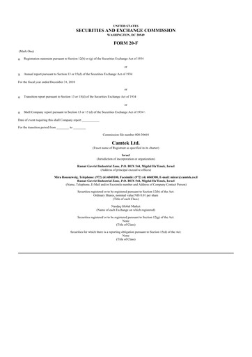 Thumbnail Camtek 20-F Annual Report 