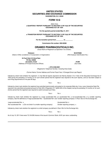Thumbnail Oramed Pharmaceuticals 10-Q Quarterly Report FY 