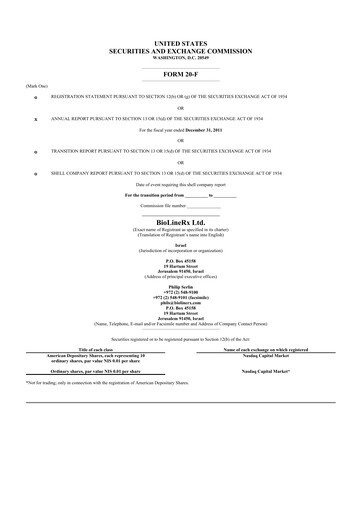 Vorschaubild BioLineRx 20-F Jahresbericht 