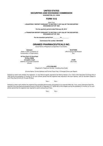 Thumbnail Oramed Pharmaceuticals 10-Q Quarterly Report FY2012 
