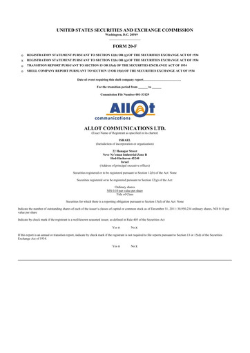 Thumbnail Allot 20-F Annual Report 2011