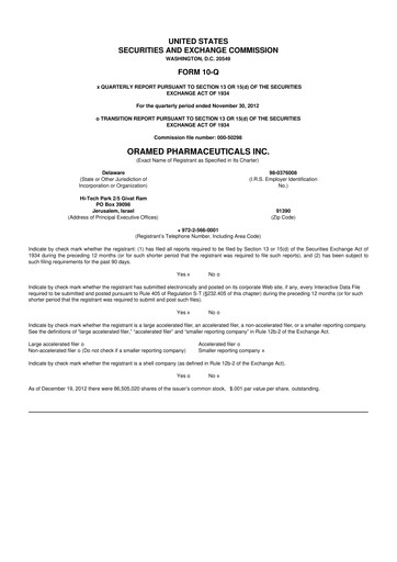 Thumbnail Oramed Pharmaceuticals 10-Q Quarterly Report FY2013 