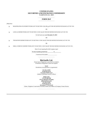 Vorschaubild BioLineRx 20-F Jahresbericht 