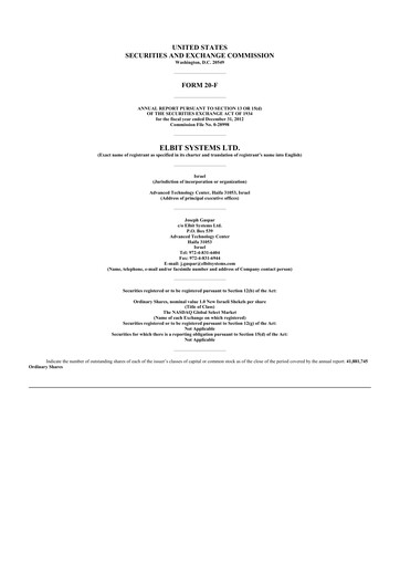 Thumbnail Elbit Systems
 20-F Annual Report 2012