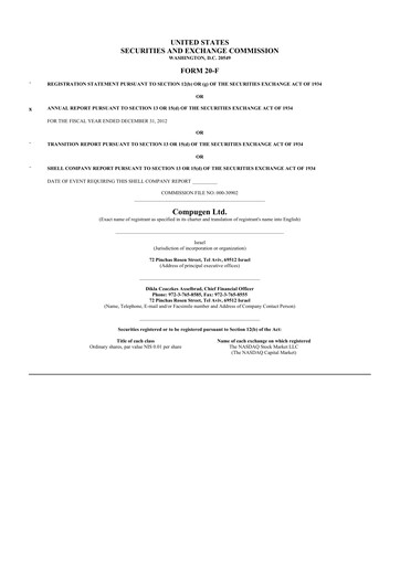 Thumbnail Compugen 20-F Annual Report 2012