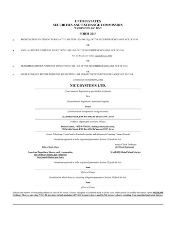 Thumbnail NICE 20-F Annual Report 2012