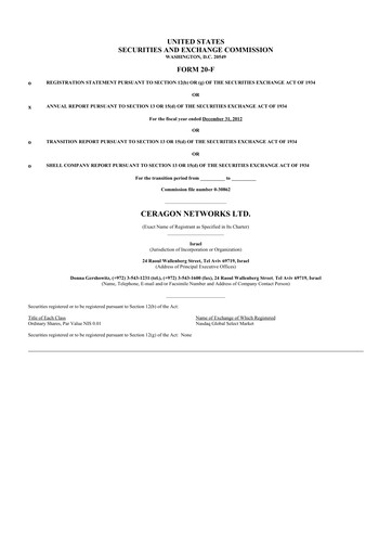 Thumbnail Ceragon Networks 20-F Annual Report 2012