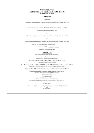 Thumbnail Camtek 20-F Annual Report 2012