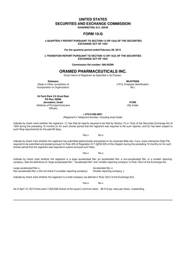 Thumbnail Oramed Pharmaceuticals 10-Q Quarterly Report FY2013 