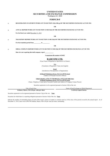 Thumbnail RADCOM 20-F Annual Report 2012