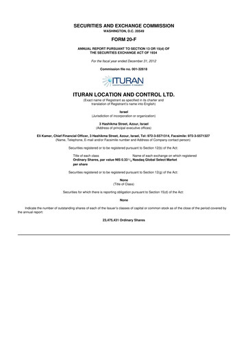 Thumbnail Ituran 20-F Annual Report 2012