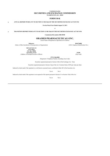 Vorschaubild Oramed Pharmaceuticals 10-K Jahresbericht 2013