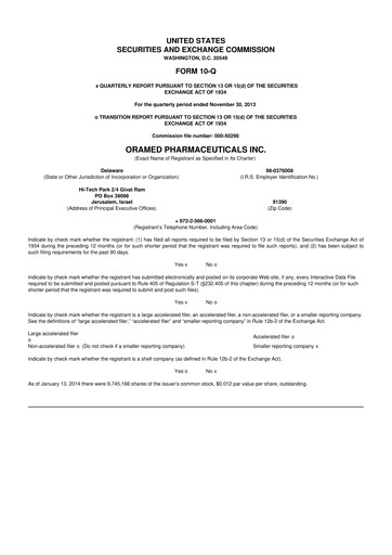 Thumbnail Oramed Pharmaceuticals 10-Q Quarterly Report FY2014 