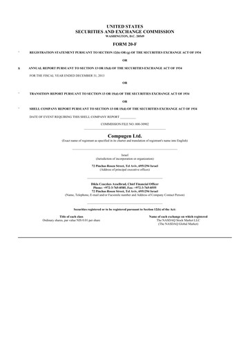 Thumbnail Compugen 20-F Annual Report 2013