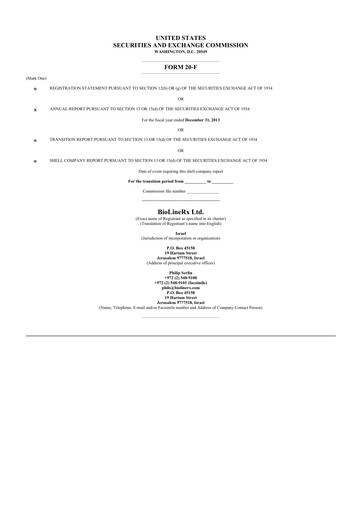 Vorschaubild BioLineRx 20-F Jahresbericht 