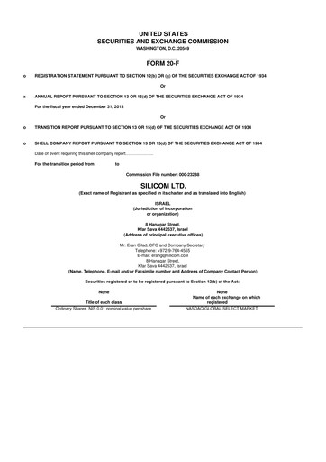 Thumbnail Silicom 20-F Annual Report 2013