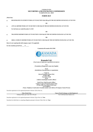 Miniature Kamada
 20-F Rapport annuel 