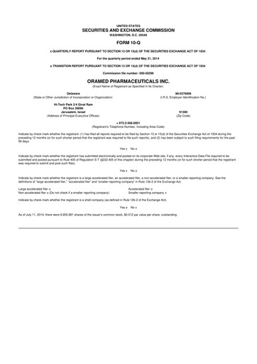 Thumbnail Oramed Pharmaceuticals 10-Q Quarterly Report FY2014 