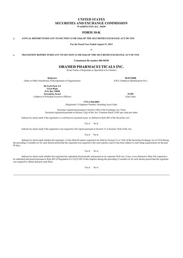 Vorschaubild Oramed Pharmaceuticals 10-K Jahresbericht 2014