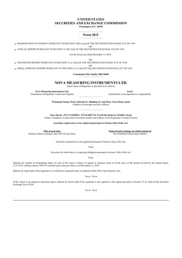 Thumbnail Nova Ltd.
 20-F Annual Report 2014