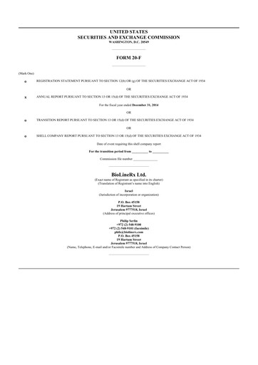 Vorschaubild BioLineRx 20-F Jahresbericht 