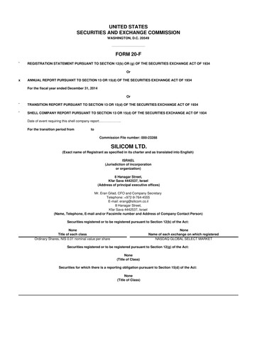 Thumbnail Silicom 20-F Annual Report 2014