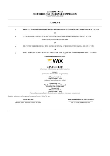 Thumbnail Wix.com 20-F Annual Report 2014