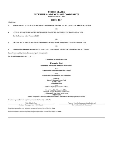 Miniature Kamada
 20-F Rapport annuel 