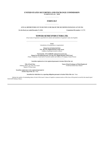 Thumbnail Tower Semiconductor 20-F Annual Report 2014