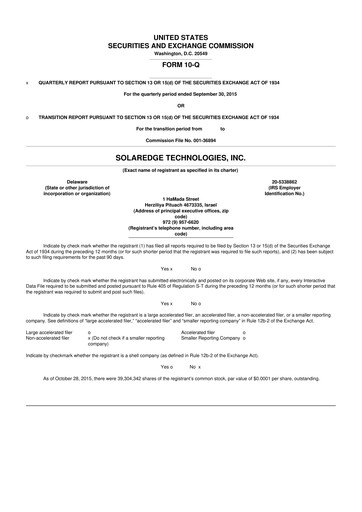 Miniature SolarEdge 10-Q Rapport trimestriel 2016 