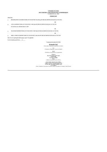 Miniature Kamada
 20-F Rapport annuel 