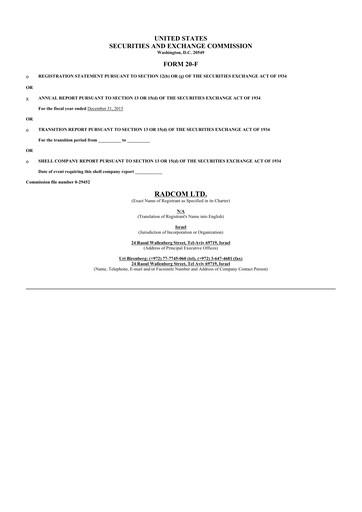 Thumbnail RADCOM 20-F Annual Report 2015