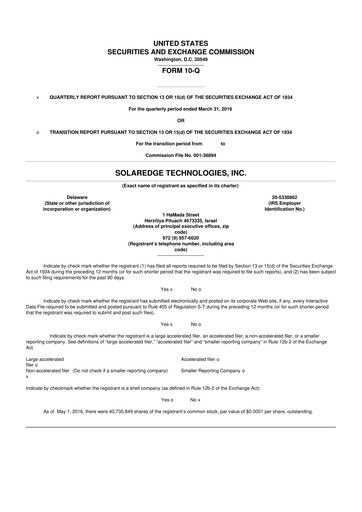 Miniature SolarEdge 10-Q Rapport trimestriel 2016 
