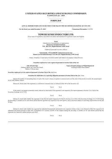 Thumbnail Tower Semiconductor 20-F Annual Report 2015