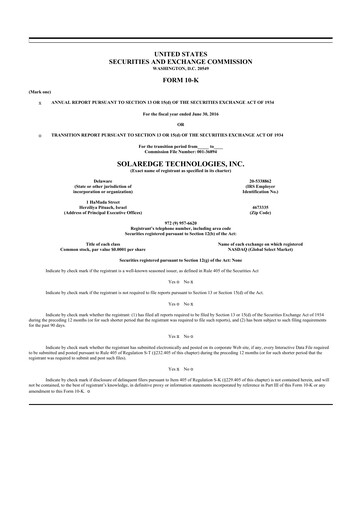 Thumbnail SolarEdge 10-K Annual Report 2016