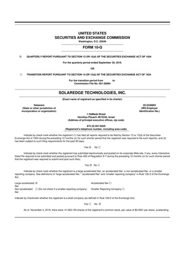 Miniature SolarEdge 10-Q Rapport trimestriel 2017 