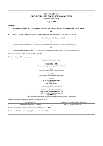 Miniature Kamada
 20-F Rapport annuel 