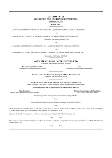 Thumbnail Nova Ltd.
 20-F Annual Report 2016