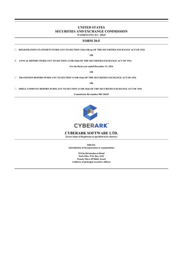 Thumbnail CyberArk Software 20-F Annual Report 2016
