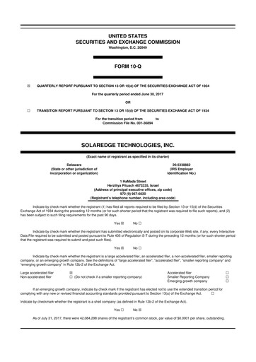 Miniature SolarEdge 10-Q Rapport trimestriel 2017 