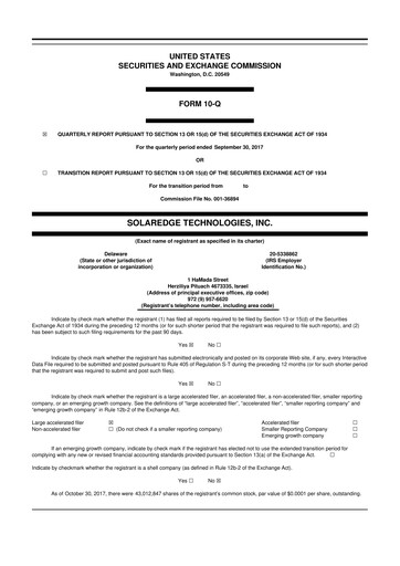 Miniature SolarEdge 10-Q Rapport trimestriel 2017 